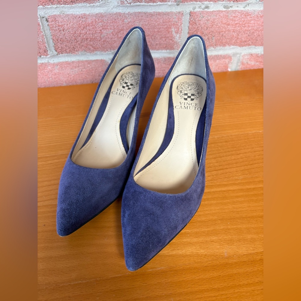 Vince Camuto Navy Blue Suede Pointed Toe Heels